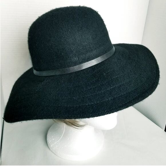 Black Heavy Felt Tie Adjustable Hat, Small Black Band Wool Blend One Size - Picture 3 of 6